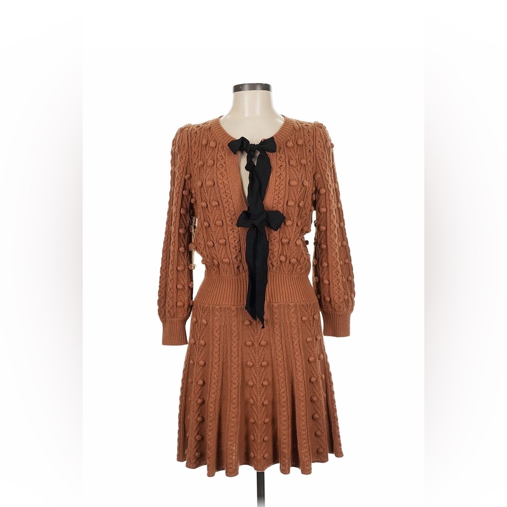 Alice + Olivia Brown Knit Dress with Black Bow